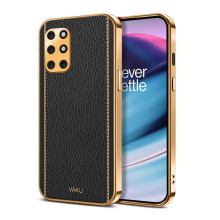Vaku ® OnePlus 8T Luxemberg Leather Stitched Gold Electroplated Soft TPU Back Cover