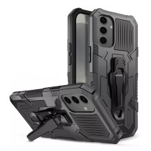 Vaku ® Samsung Galaxy S24 5G Vanguard Military Grade Armor Case with Metal Belt Clip Kickstand Back Cover