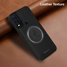 Vaku ® Vivo Y30 Astrid Luxury PU Leather Electroplated Magnetic Magsafe Shockproof Bumper Protective Back Cover
