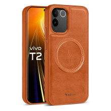 Vaku ® Vivo T2 Pro 5G Maxtron Leather Stitched Magnetic Magsafe Non-Slip Grip Shockproof Back Cover