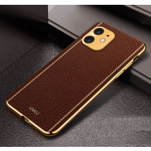 Vaku ® For Apple iPhone 11 Luxemberg Series Leather Stitched Gold Electroplated Soft TPU Back Cover