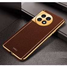 Vaku ® OnePlus 11 Luxemberg Series Leather Stitched Gold Electroplated Soft TPU Back Cover