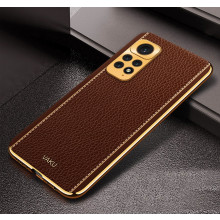 Vaku ® Redmi Note 11S Luxemberg Series Leather Stitched Gold Electroplated Soft TPU Back Cover