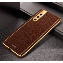 Vaku ® Vivo V15 Pro Luxemberg Series Leather Stitched Gold Electroplated Soft TPU Back Cover