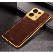 Vaku ® Oppo Reno8 5G Luxemberg Series Leather Stitched Gold Electroplated Soft TPU Back Cover