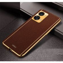 Vaku ® OnePlus Nord 2T 5G Luxemberg Series Leather Stitched Gold Electroplated Soft TPU Back Cover