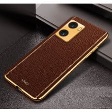 Vaku ® Oppo A77s Luxemberg Leather Pattern Gold Electroplated Soft TPU Back Cover