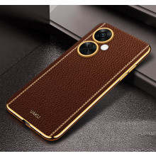 Vaku ® OnePlus Nord CE 3 Lite 5G Luxemberg Series Leather Stitched Gold Electroplated Soft TPU Back Cover