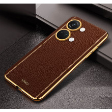 Vaku ® OnePlus Nord 3 Luxemberg Series Leather Stitched Gold Electroplated Soft TPU Back Cover