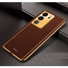 Vaku ® Vivo V29 5G Luxemberg Leather Pattern Gold Electroplated Soft TPU Back Cover