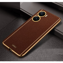 Vaku ® Vivo T2x 5G Luxemberg Leather Pattern Gold Electroplated Soft TPU Back Cover