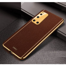 Vaku ® Vivo V19 Luxemberg Series Leather Stitched Gold Electroplated Soft TPU Back Cover