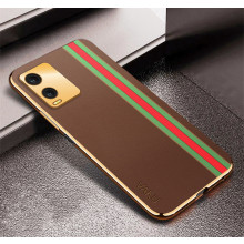 Vaku ® Vivo T1X Felix Line Leather Stitched Gold Electroplated Soft TPU Back Cover Case