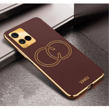 Vaku ® Vivo Y21a Skylar Leather Pattern Gold Electroplated Soft TPU Back Cover