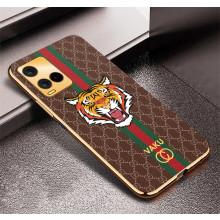 Vaku ® Vivo Y21a Lynx Designer Leather Pattern Gold Electroplated Soft TPU Back Cover Case