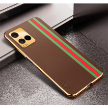Vaku ® Vivo Y21e Felix Line Leather Stitched Gold Electroplated Soft TPU Back Cover Case