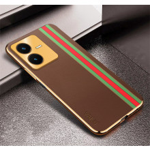 Vaku ® Vivo Y22 Felix Line Leather Stitched Gold Electroplated Soft TPU Back Cover Case