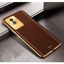 Vaku ® Vivo Y02 Luxemberg Leather Pattern Gold Electroplated Soft TPU Back Cover Case