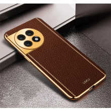 Vaku ® OnePlus 11R Luxemberg Series Leather Stitched Gold Electroplated Soft TPU Back Cover