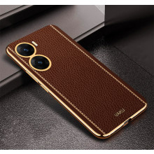 Vaku ® Vivo V29e 5G Luxemberg Leather Pattern Gold Electroplated Soft TPU Back Cover