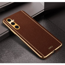 Vaku ® Samsung Galaxy A05s Luxemberg Leather Pattern Gold Electroplated Soft TPU Back Cover
