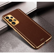 Vaku ® Samsung Galaxy A32 4G Luxemberg Series Leather Stitched Gold Electroplated Soft TPU Back Cover