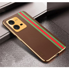 Vaku ® Vivo V25 5G Felix Line Leather Stitched Gold Electroplated Soft TPU Back Cover Case