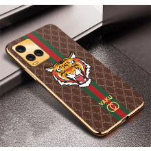 Vaku ® Vivo Y21T Lynx Leather Stitched Gold Electroplated Soft TPU Back Cover Case