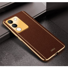 Vaku ® Vivo Y200 5G Luxemberg Leather Pattern Gold Electroplated Soft TPU Back Cover