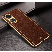 Vaku ® Oppo A58 4G Luxemberg Leather Pattern Gold Electroplated Soft TPU Back Cover
