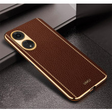 Vaku ® Oppo A98 Luxemberg Leather Pattern Gold Electroplated Soft TPU Back Cover