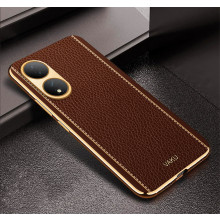 Vaku ® Vivo Y100A 5G Luxemberg Leather Pattern Gold Electroplated Soft TPU Back Cover