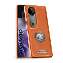 Vaku ® Vivo V40 5G Regal Shield Metal Lion Engraved Leather Protective Back Cover