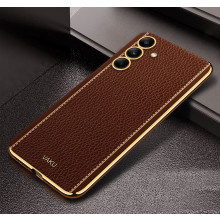 Vaku ® Samsung Galaxy A35 5G Luxemberg Leather Pattern Gold Electroplated Soft TPU Back Cover
