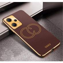 Vaku ® Xiaomi Redmi Note 12 Pro Skylar Leather Pattern Gold Electroplated Soft TPU Back Cover