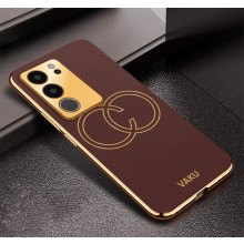 Vaku ® Vivo V29 5G Skylar Leather Pattern Gold Electroplated Soft TPU Back Cover
