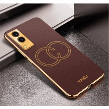 Vaku ® Vivo V21e 5G Skylar Leather Finish Gold Electroplated Soft TPU Back Cover