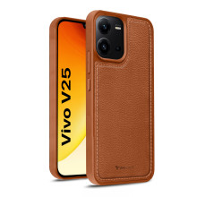 Vaku ® Vivo V25 5G Luxe Premium Leather Stitched Non-Slip Grip Protective Back Cover