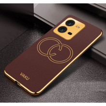Vaku ® Vivo V25 5G Skylar Leather Pattern Gold Electroplated Soft TPU Back Cover