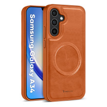 Vaku ® Samsung Galaxy A34 5G Maxtron Leather Stitched Magnetic Magsafe Non-Slip Grip Shockproof Back Cover