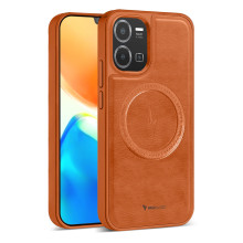 Vaku ® Vivo Y35 Maxtron Leather Stitched Magnetic Magsafe Non-Slip Grip Shockproof Back Cover
