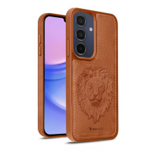 Vaku ® Samsung Galaxy A15 5G Lion Embossed Luxury Designer Leather Protective Back Cover Case