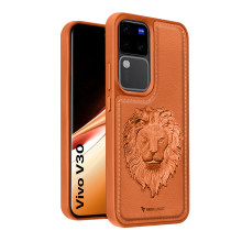 Vaku ® Vivo V30 5G Lion Embossed Luxury Designer Leather Protective Back Cover Case