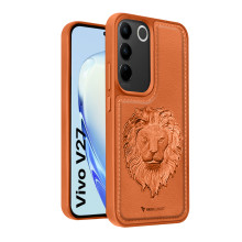Vaku ® Vivo V27 5G Lion Embossed Luxury Designer Leather Protective Back Cover Case