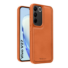 Vaku ® Vivo V27 5G Luxe Premium Leather Stitched Non-Slip Grip Protective Back Cover