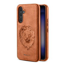 Vaku ® Samsung Galaxy A15 5G Lion Embossed Luxury Designer Leather Protective Back Cover Case