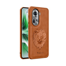 Vaku ® Oppo Reno11 5G Lion Embossed Luxury Designer Leather Protective Back Cover Case