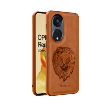 Vaku ® Oppo Reno8T 5G Lion Embossed Luxury Designer Leather Protective Back Cover Case