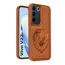 Vaku ® Vivo V27 5G Lion Embossed Luxury Designer Leather Protective Back Cover Case