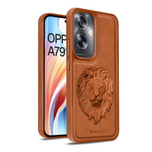 Vaku ® Oppo A79 5G Lion Embossed Luxury Designer Leather Protective Back Cover Case